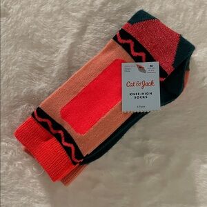 Cat & Jack Girls Colorful Crayon Knee-High Socks SZ M  2 pair bundle
